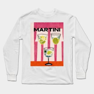 Martini Cocktail Retro Poster 1990s Stripes Bar Prints, Vintage Drinks, Recipe, Wall Art Long Sleeve T-Shirt